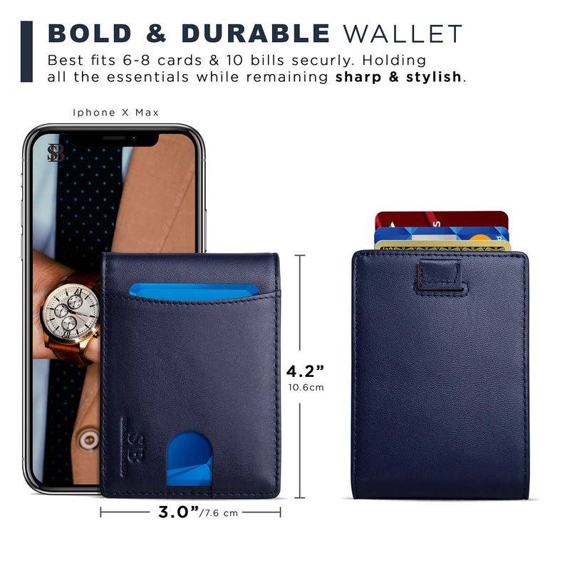 SERMAN BRANDS RFID Blocking Slim Bifold Genuine Leather Thin Minimalist Front Pocket Wallets for Men Billfold Wallet Men Gift (Luxe Blue 2.0) - Image 5
