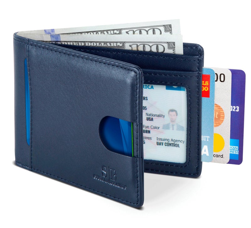 SERMAN BRANDS RFID Blocking Slim Bifold Genuine Leather Thin Minimalist Front Pocket Wallets for Men Billfold Wallet Men Gift (Luxe Blue 2.0) - Image 1