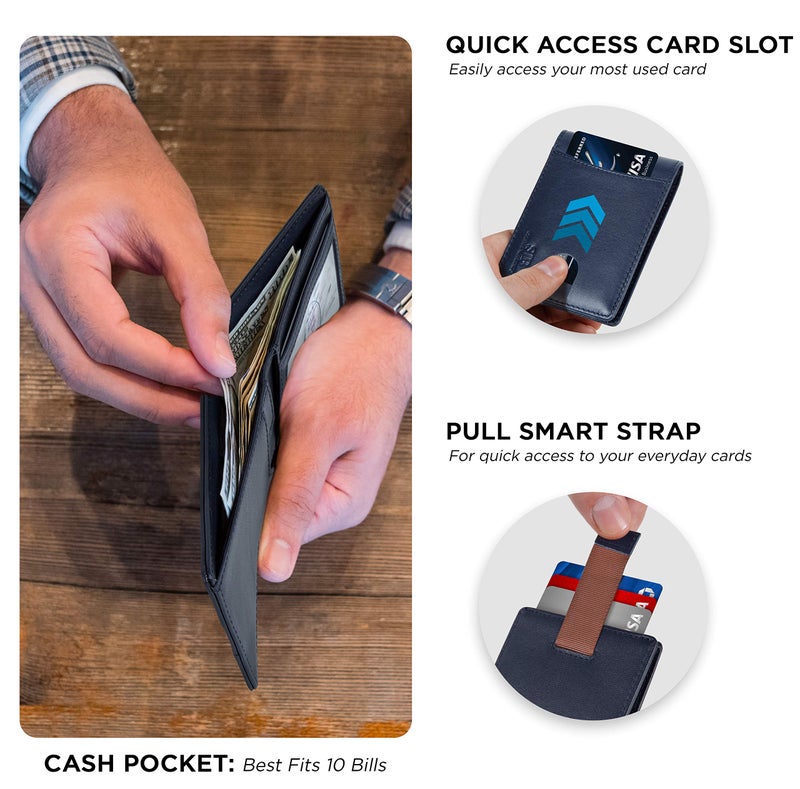 SERMAN BRANDS RFID Blocking Slim Bifold Genuine Leather Thin Minimalist Front Pocket Wallets for Men Billfold Wallet Men Gift (Luxe Blue 2.0) - Image 4