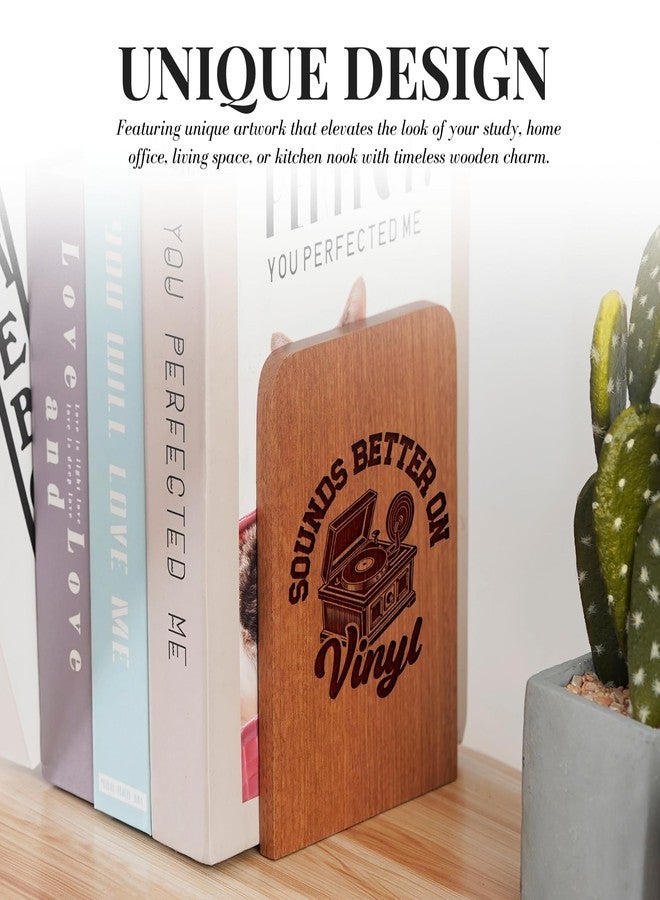 INNObeta Gifts for Vinyl Record Lovers, Bookends for Vinyl Records, Vinyl Record Storage, Novelty Bookends Unique, Heavy Duty Wooden Book Ends for Shelves Decorative(1 Pair, 4.72x6.69 Inches) - Image 2