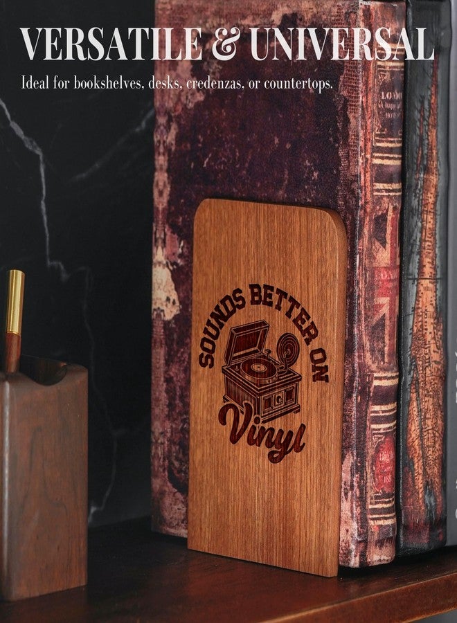 INNObeta Gifts for Vinyl Record Lovers, Bookends for Vinyl Records, Vinyl Record Storage, Novelty Bookends Unique, Heavy Duty Wooden Book Ends for Shelves Decorative(1 Pair, 4.72x6.69 Inches) - Image 3