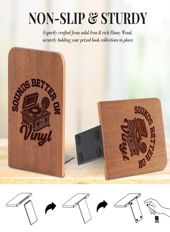 INNObeta Gifts for Vinyl Record Lovers, Bookends for Vinyl Records, Vinyl Record Storage, Novelty Bookends Unique, Heavy Duty Wooden Book Ends for Shelves Decorative(1 Pair, 4.72x6.69 Inches) - Image 4