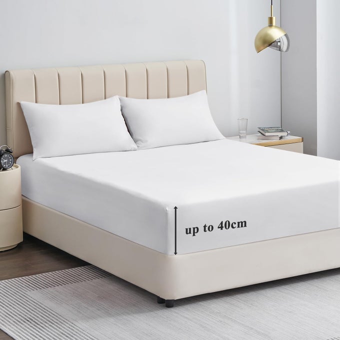 SUPER KING FITTED SHEET WHITE EXTRA DEEP POCKET BED SHEET 16 INCH 40 CM MICROFIBER BOTTOM SHEET 183X200CM
