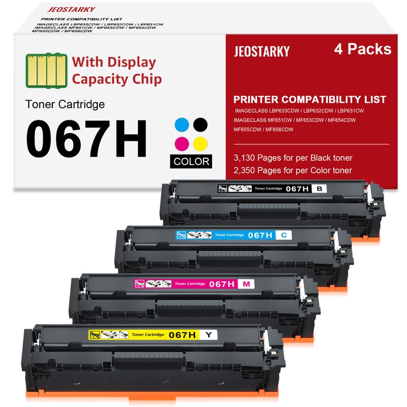 Jeostarky Compatible Canon 067H 067 Toner Cartridge Set Replacement for Canon 067H Compatible for Color ImageClass MF656Cdw LBP632Cdw MF654Cdw MF653Cdw LBP633Cdw MF650C LBP630C MF652Cw Printer 4 Pack - Image 1