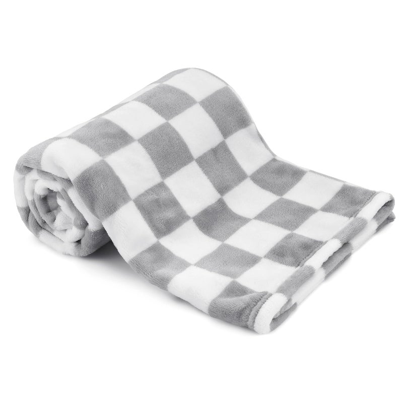 GreatBba Plush Checkered Baby Blanket for Boys Girls Nursery, 30"*40" Warm Short Fleece Blanket Neutral for Infant Newborn, Small Fuzzy for Sleeping, Chenille or Stroller (Gray&White) - Image 1