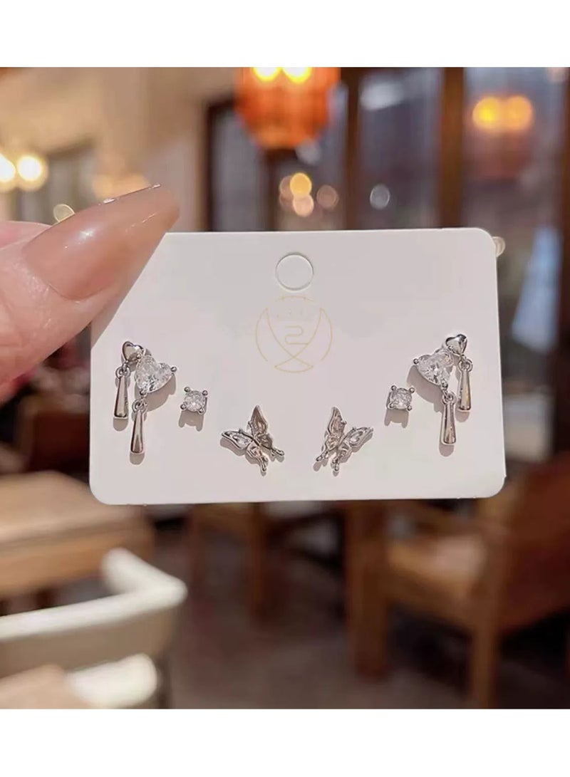 Goolsky Butterfly & Heart Stud Earrings Set – 6 Pairs S925 Silver Needle, Minimalist Cool Style Jewelry for Women, Hypoallergenic Pack - Image 2