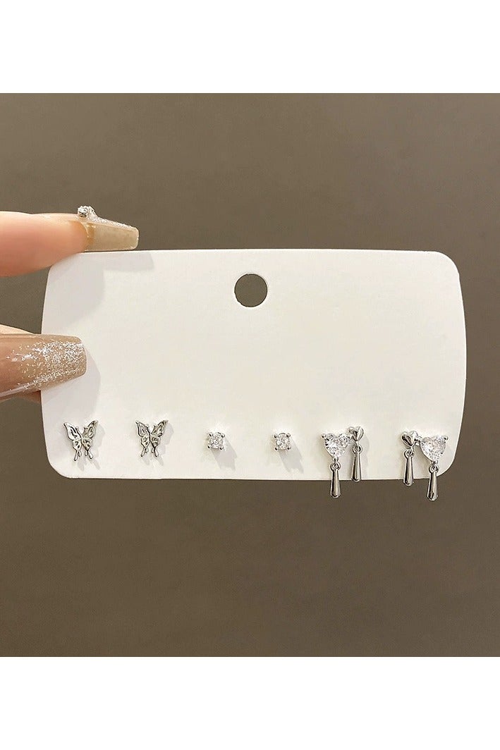 Goolsky Butterfly & Heart Stud Earrings Set – 6 Pairs S925 Silver Needle, Minimalist Cool Style Jewelry for Women, Hypoallergenic Pack - Image 3