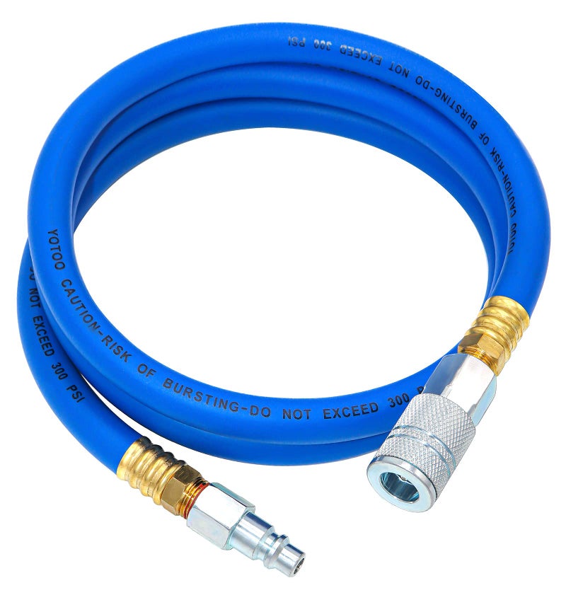 YOTOO Hybrid Lead-in Air Hose 1/2-Inch by 6-Feet 300 PSI Heavy Duty, Lightweight, Kink Resistant, All-Weather Flexibility with 3/8" Industrial Quick Coupler and Plug, Blue - Image 1