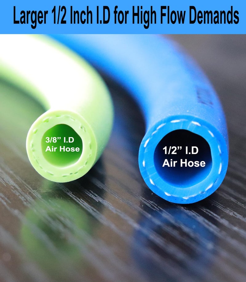 YOTOO Hybrid Lead-in Air Hose 1/2-Inch by 6-Feet 300 PSI Heavy Duty, Lightweight, Kink Resistant, All-Weather Flexibility with 3/8" Industrial Quick Coupler and Plug, Blue - Image 3