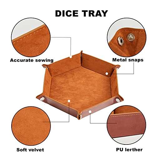 TOYFUL 6 Sets DND Dice Polyhedral Dungeons and Dragons Rolling Dice for RPG MTG Table Games with Free Six Drawstring Bags and PU Leather DD Dice Tray Double with Brown Tray - Image 5