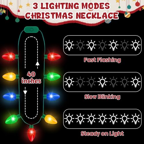 Blowata 100PCS Christmas Necklace 3 Glow Modes Christmas Accessories with 9 Bulbs Ugly Sweater Lights Necklaces for Light up Xmas Decorations Xmas Supplies New Year Ugly Sweater Family Party Decor - Image 5