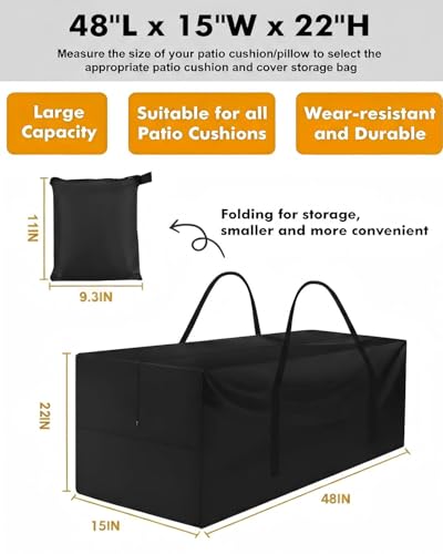 Yczzzj Patio Cushion Storage BagOutdoor Cushion Storage BagWaterproof storage bag with zipper and handleUsed for outdoor cushion storage and home storage48in L x 15in W x 22in H - Image 3