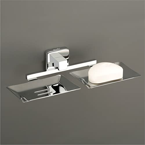 Gloxy Enterprise Stainless Steel Double Soap Holder for Bathroom - Soap Stands for Bathroom Wall, Rust-Free Soap Tray for Bath Dish, Chrome Finish, Bathroom Accessories and Fittings, 8 x 25 cm - Image 1