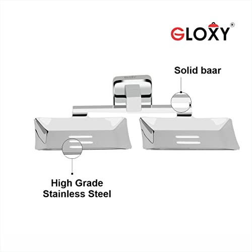 Gloxy Enterprise Stainless Steel Double Soap Holder for Bathroom - Soap Stands for Bathroom Wall, Rust-Free Soap Tray for Bath Dish, Chrome Finish, Bathroom Accessories and Fittings, 8 x 25 cm - Image 5