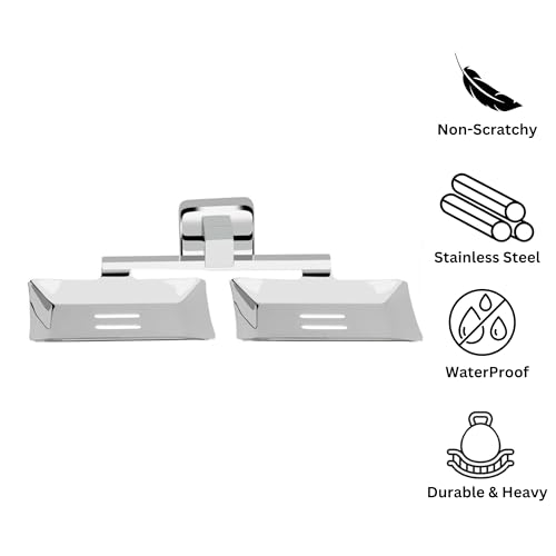 Gloxy Enterprise Stainless Steel Double Soap Holder for Bathroom - Soap Stands for Bathroom Wall, Rust-Free Soap Tray for Bath Dish, Chrome Finish, Bathroom Accessories and Fittings, 8 x 25 cm - Image 3