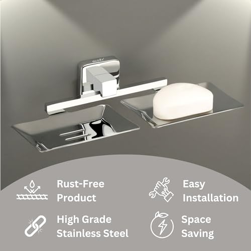 Gloxy Enterprise Stainless Steel Double Soap Holder for Bathroom - Soap Stands for Bathroom Wall, Rust-Free Soap Tray for Bath Dish, Chrome Finish, Bathroom Accessories and Fittings, 8 x 25 cm - Image 2