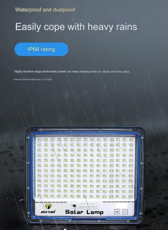 JORTAN 100W Outdoor Solar LED Flood Light, Metal Body with 12000mAh Battery, IP66 Waterproof, Automatic Dusk to Dawn Sensor, Remote Control, 8W Solar Panel, High Brightness Security Light - Image 3
