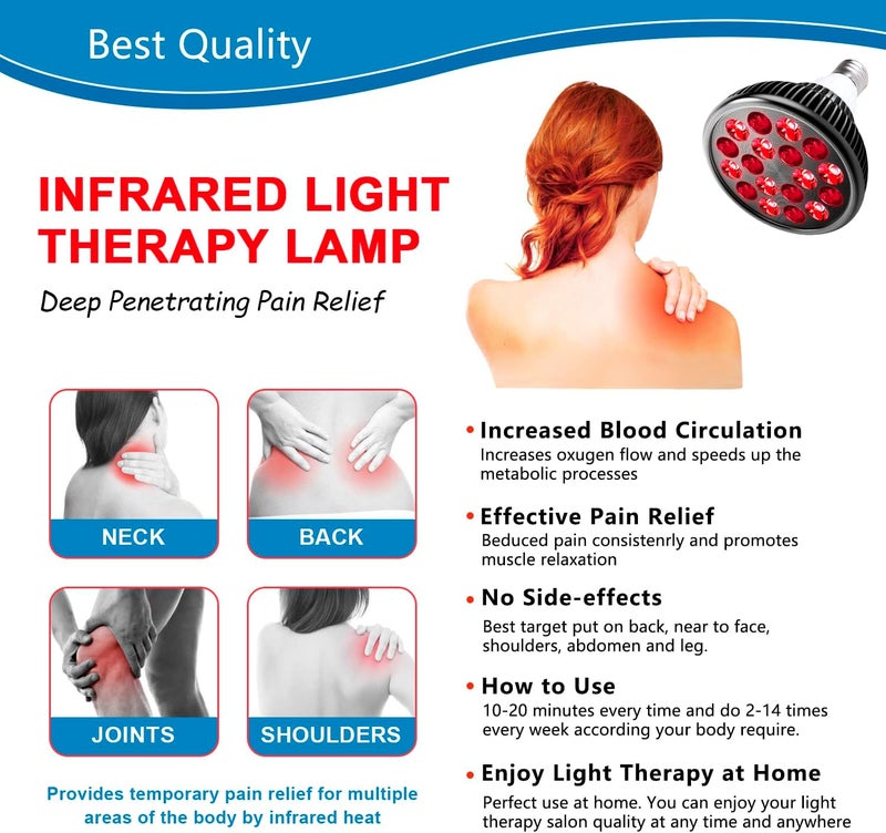 wolezek Red Light Therapy Lamp with Lamp Holder 660nm Red and 850nm Near Infrared Combo Wavelength LED Red Light Bulb Light Therapy Device for Face and Body Aluminium Shell E27E26 Standard - Image 5