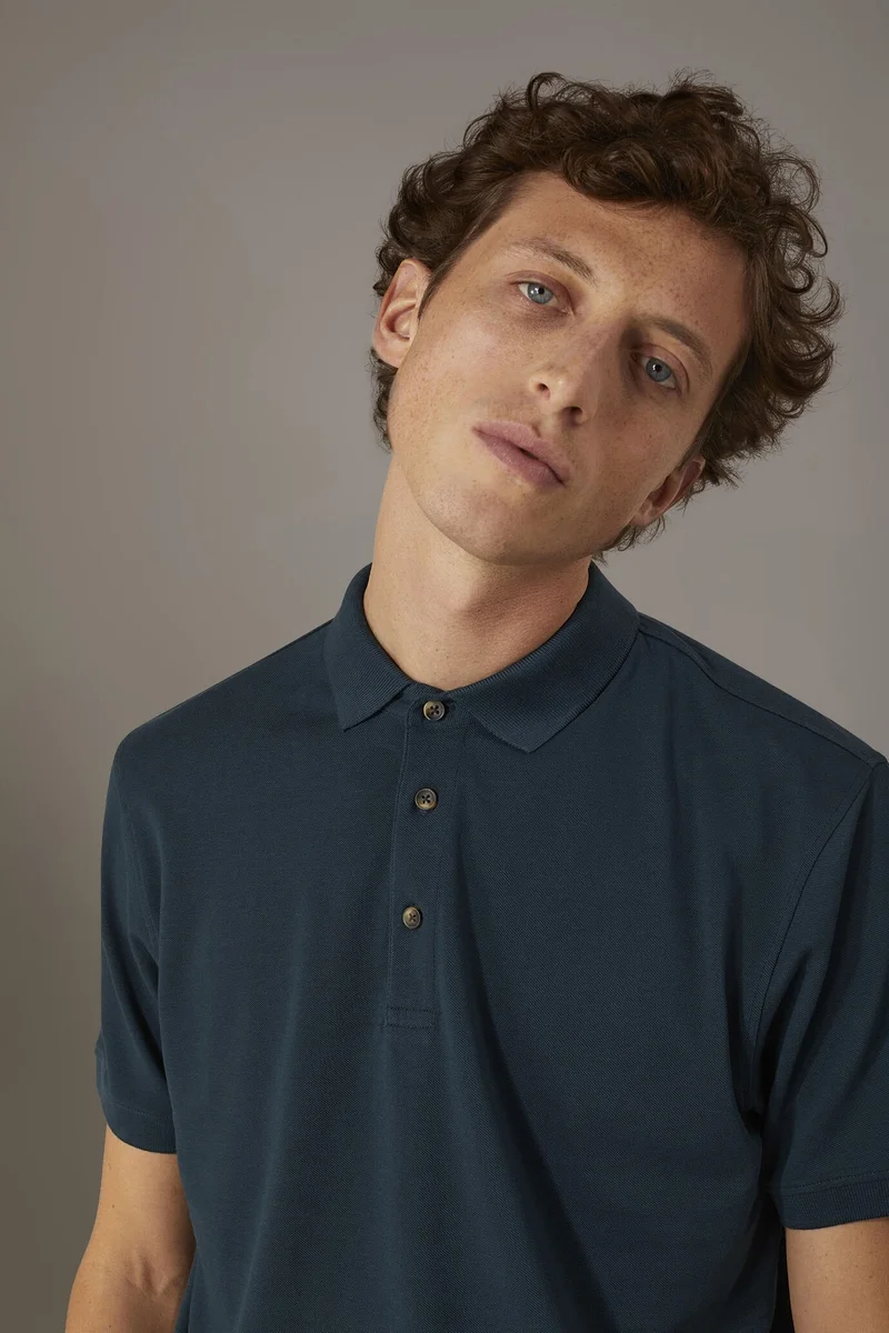 Doppelganger Blue Short sleeve polo 100% cotton piquet - Marine for Men | Best Price UAE