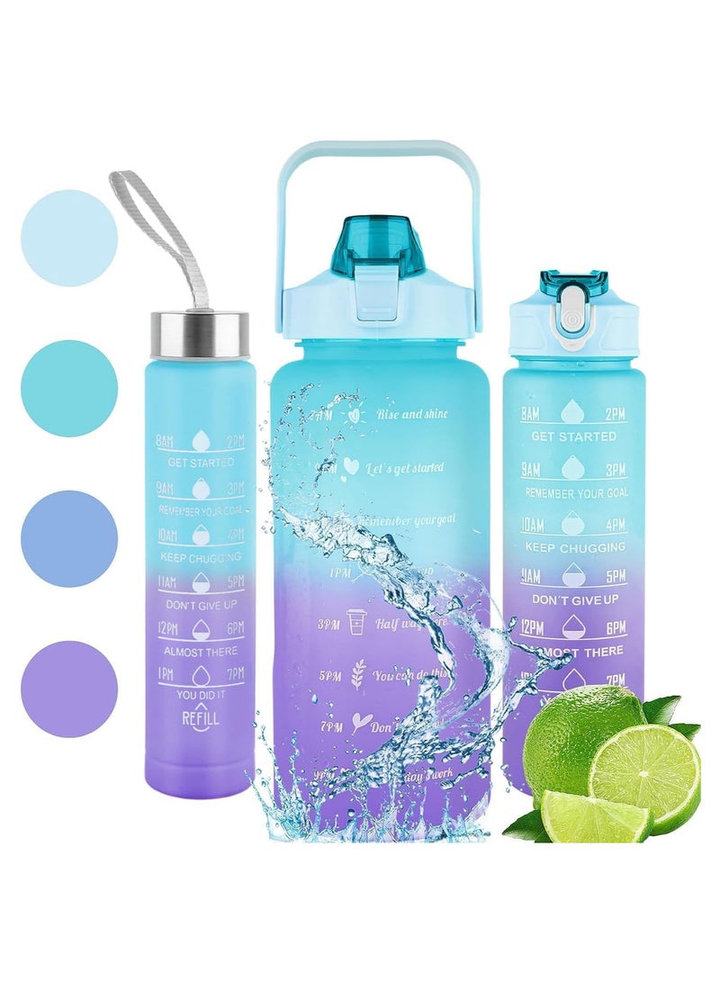 Generic Motivational Water Bottles With Time Marker, 2L,750ml,300ml Sport Water Bottle with Straw, BPA Free, Leak-proof, Drinking Sports Water Bottle for Office,Gym,Outdoor Sports  - Image 1