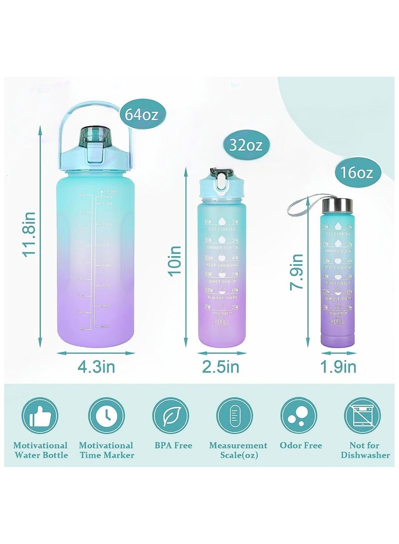 Generic Motivational Water Bottles With Time Marker, 2L,750ml,300ml Sport Water Bottle with Straw, BPA Free, Leak-proof, Drinking Sports Water Bottle for Office,Gym,Outdoor Sports  - Image 2