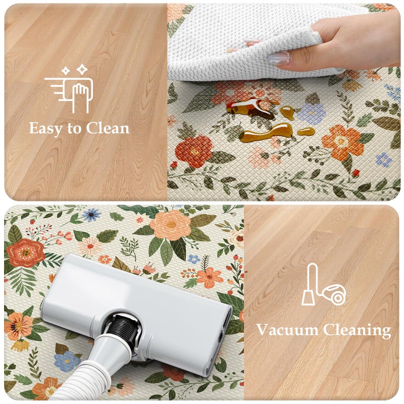 KIMODE Kitchen Mats for Floor Anti Fatigue, White Floral Rugs for Kitchen Floor, Padded Kitchen Floor Mats, Cushioned Kitchen Mats for Floor 2 Piece for Laundry Office Sink Desk 17"x47"+17"x29" - Image 5