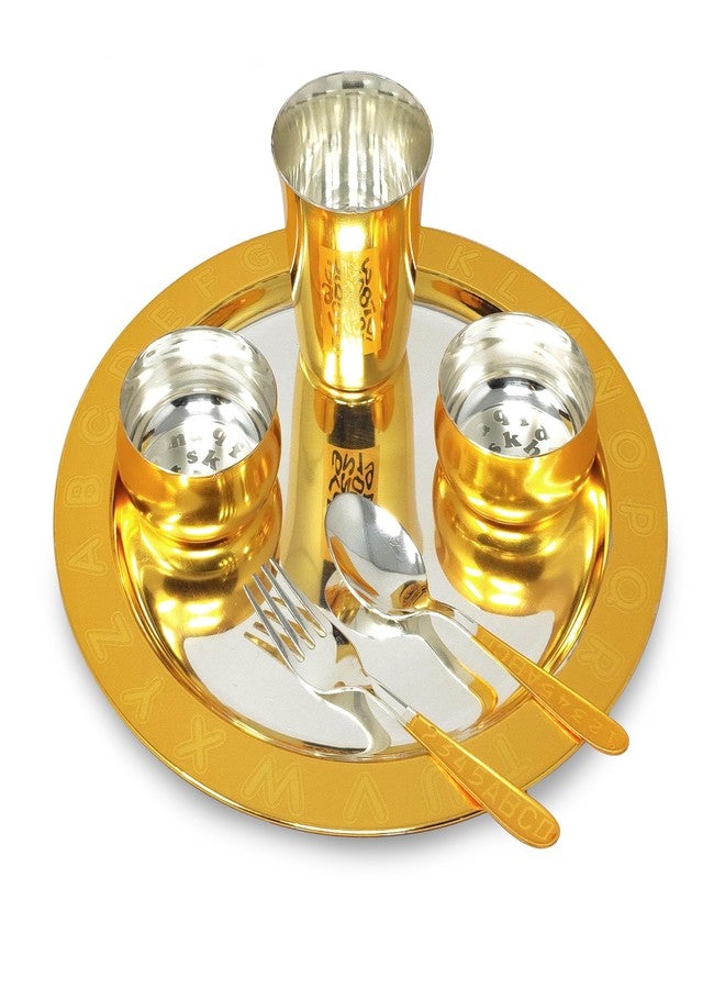BENGALEN Gold Plated Dinner Set with Red Velvet Gift Box for Baby Rice Ceremony Annaprashan Sanskar Gifts for Boys Girls Birthday Return Festive Home Decorative Items - Image 4
