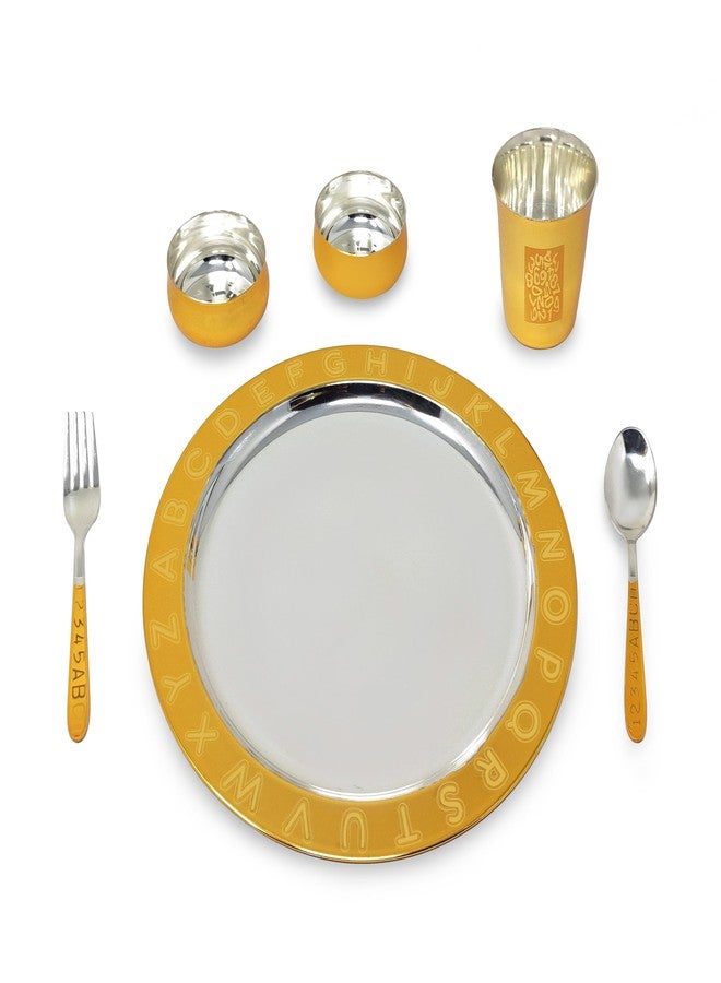 BENGALEN Gold Plated Dinner Set with Red Velvet Gift Box for Baby Rice Ceremony Annaprashan Sanskar Gifts for Boys Girls Birthday Return Festive Home Decorative Items - Image 3