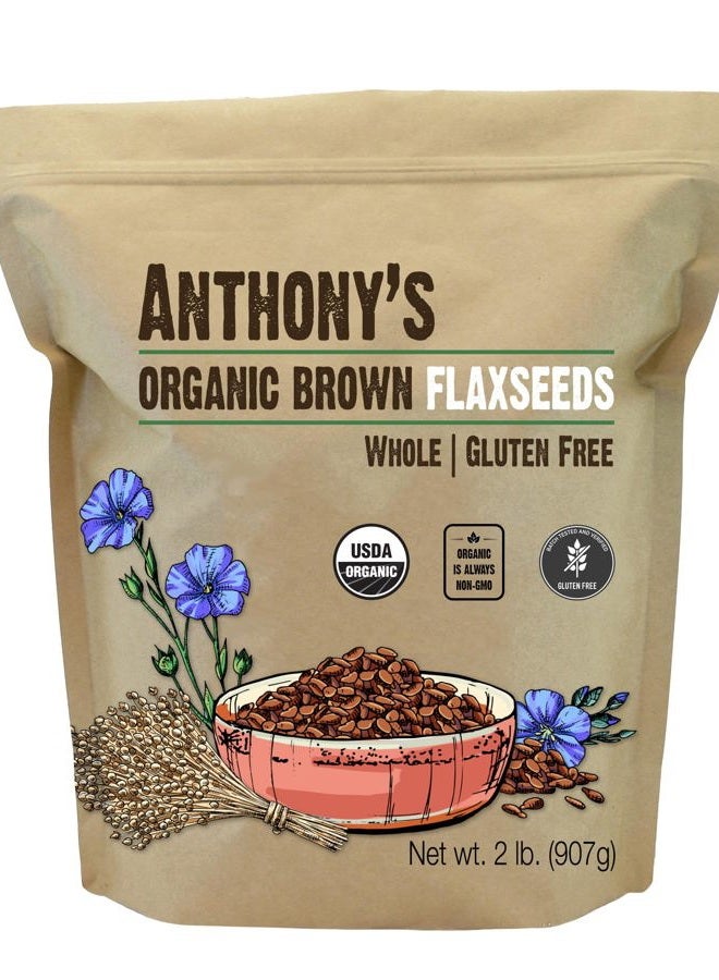 Anthony's Organic Brown Whole Flaxseed, 2 lb, Batch Tested and Gluten Free, Raw, Non GMO, Sproutable, Keto Friendly - Image 1
