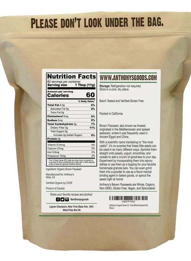 Anthony's Organic Brown Whole Flaxseed, 2 lb, Batch Tested and Gluten Free, Raw, Non GMO, Sproutable, Keto Friendly - Image 2