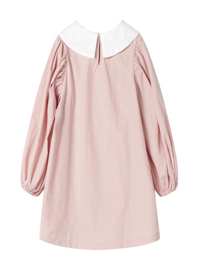 Mud Kingdom Baby Girls Puff Sleeve Dress A-Lined Long Sleeve Peter Pan Collar Cotton Cute Pink 12-18 Months - Image 2