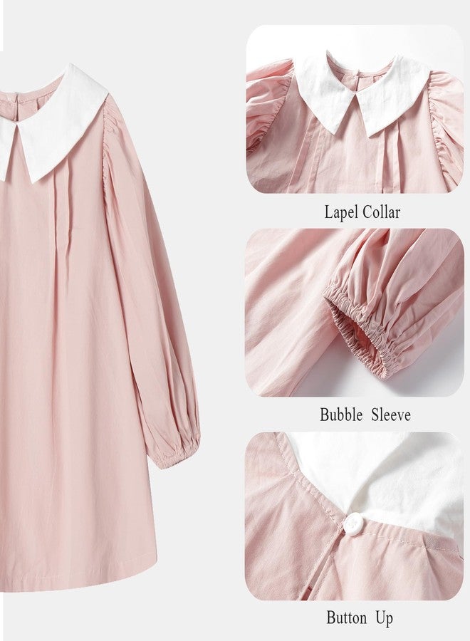 Mud Kingdom Baby Girls Puff Sleeve Dress A-Lined Long Sleeve Peter Pan Collar Cotton Cute Pink 12-18 Months - Image 3
