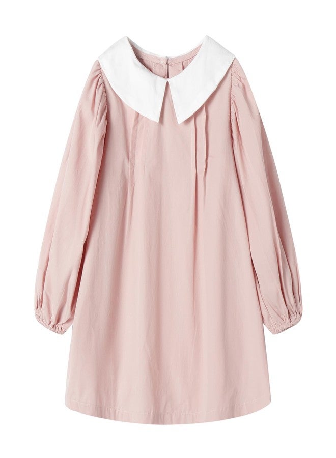 Mud Kingdom Baby Girls Puff Sleeve Dress A-Lined Long Sleeve Peter Pan Collar Cotton Cute Pink 12-18 Months - Image 1