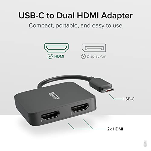 Plugable USB C to HDMI Adapter for Dual Monitors 4K 60Hz, Compatible with Windows, Chromebook, USBC Thunderbolt USB4 Laptops, MST Extended Display Type C Multi HDMI Port Adapter, Driverless USBC-MSTH2 - Image 2