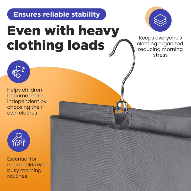 Handy Laundry Hanging Clothes Organizer for Kids - 6-Shelf Closet Daily Clothing Organization Labeled Shelves with Days of The Week Monday Through Friday, Weekday and Weekend (Grey) - Image 5
