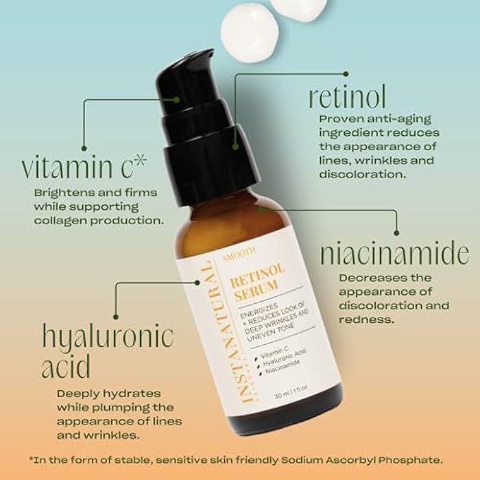 InstaNatural Retinol Serum for Face with Niacinamide, Vitamin C, and Hyaluronic Acid, Anti Aging for Firmer Skin, Lines & Wrinkles & Brightening Serum - Image 3