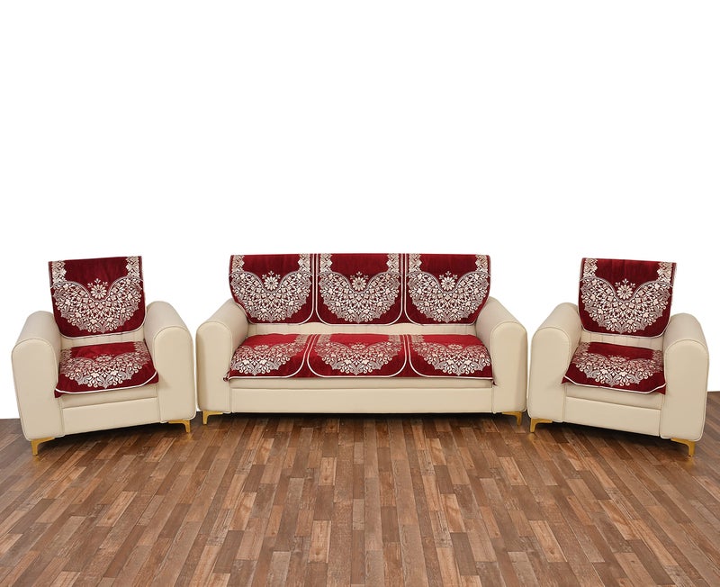 Dazzling DECOR Set of 5 Seater Sofa Cover (3+1+1) with Armrest & Cushion Covers – Premium Stretchable Fabric, Anti-Slip, Soft & Washable Couch Cover for Living Room (Maroon) - Image 2