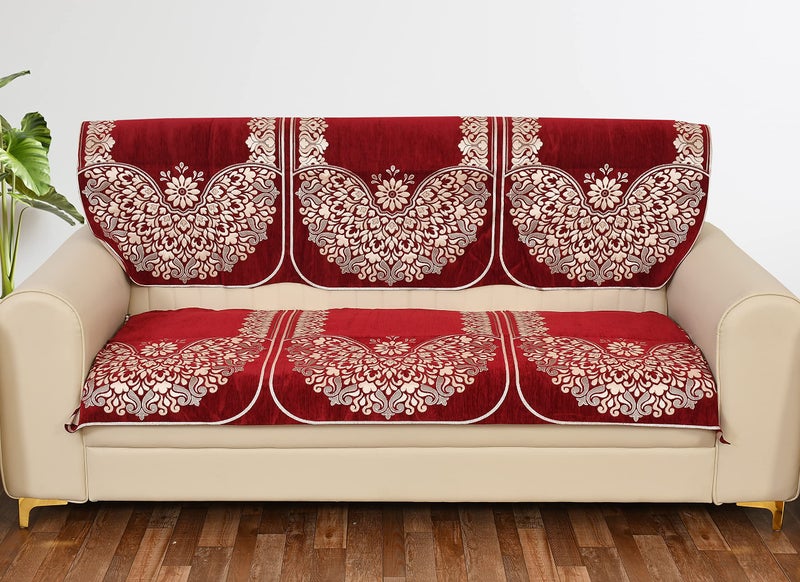 Dazzling DECOR Set of 5 Seater Sofa Cover (3+1+1) with Armrest & Cushion Covers – Premium Stretchable Fabric, Anti-Slip, Soft & Washable Couch Cover for Living Room (Maroon) - Image 3