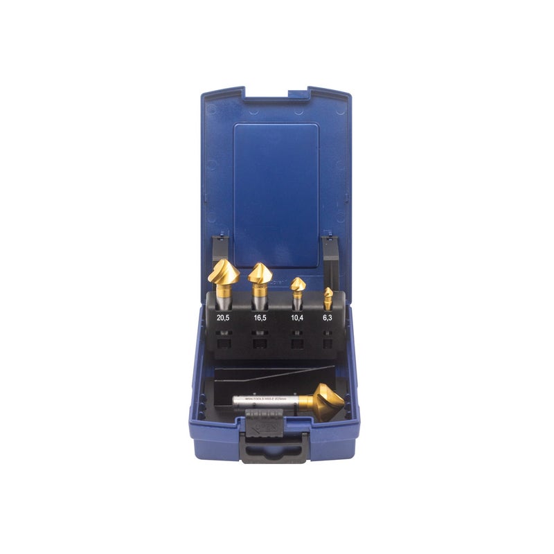 WSH-TOOLS Countersink HSS-E Co5 90° DIN 335C Spiral Flute Set of 5pcs TiN coated | Chatter-Free Deburring Tool Dubai UAE - Image 1