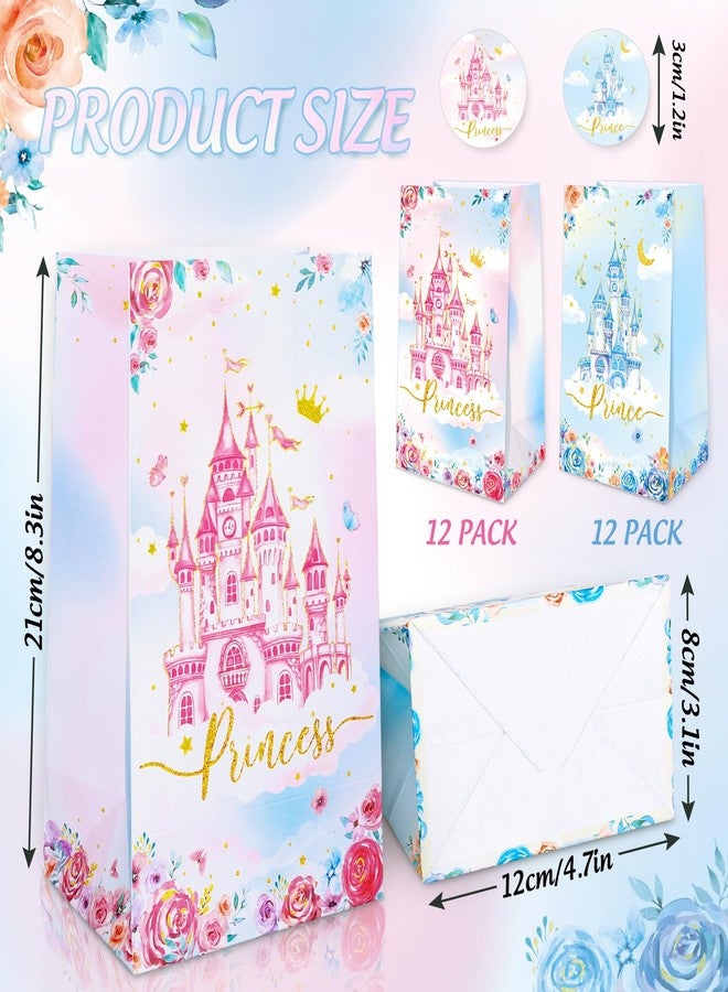 وولاين مجموعة من 24 كيس هدايا لحفلات الأميرات والأمراء من والين، مزينة بملصقات، باللونين الوردي والأزرق، على شكل قلعة، مثالية لتوزيع الحلوى والهدايا في حفلات أعياد الميلاد وحفلات استقبال المولود الجديد. - Image 2