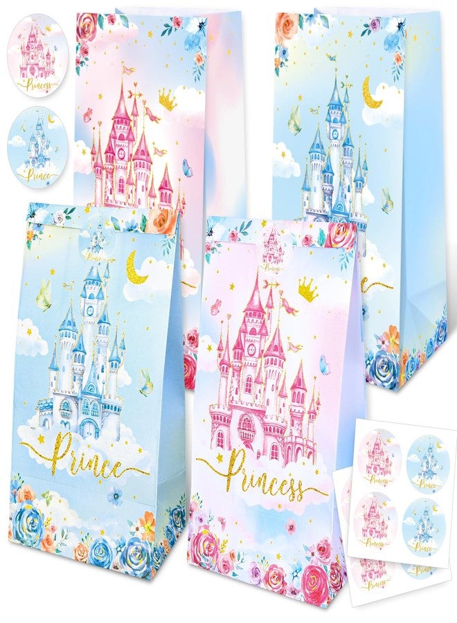 وولاين مجموعة من 24 كيس هدايا لحفلات الأميرات والأمراء من والين، مزينة بملصقات، باللونين الوردي والأزرق، على شكل قلعة، مثالية لتوزيع الحلوى والهدايا في حفلات أعياد الميلاد وحفلات استقبال المولود الجديد. - Image 1