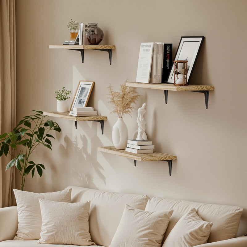 SKYSEN Floating Shelves for Wall Set of 6, 15.7in Wood Wall Shelf for Decor, Bathroom, Bedroom, Storage, Book,Kitchen, Living Room - Rustic Brown(fs-40-l) - Image 2