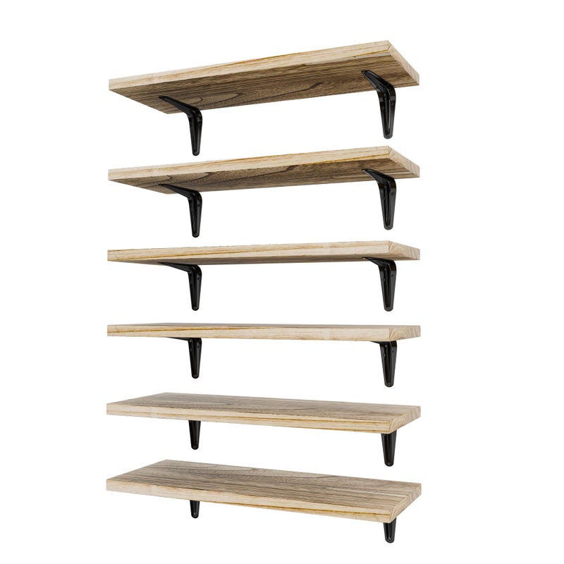 SKYSEN Floating Shelves for Wall Set of 6, 15.7in Wood Wall Shelf for Decor, Bathroom, Bedroom, Storage, Book,Kitchen, Living Room - Rustic Brown(fs-40-l) - Image 1