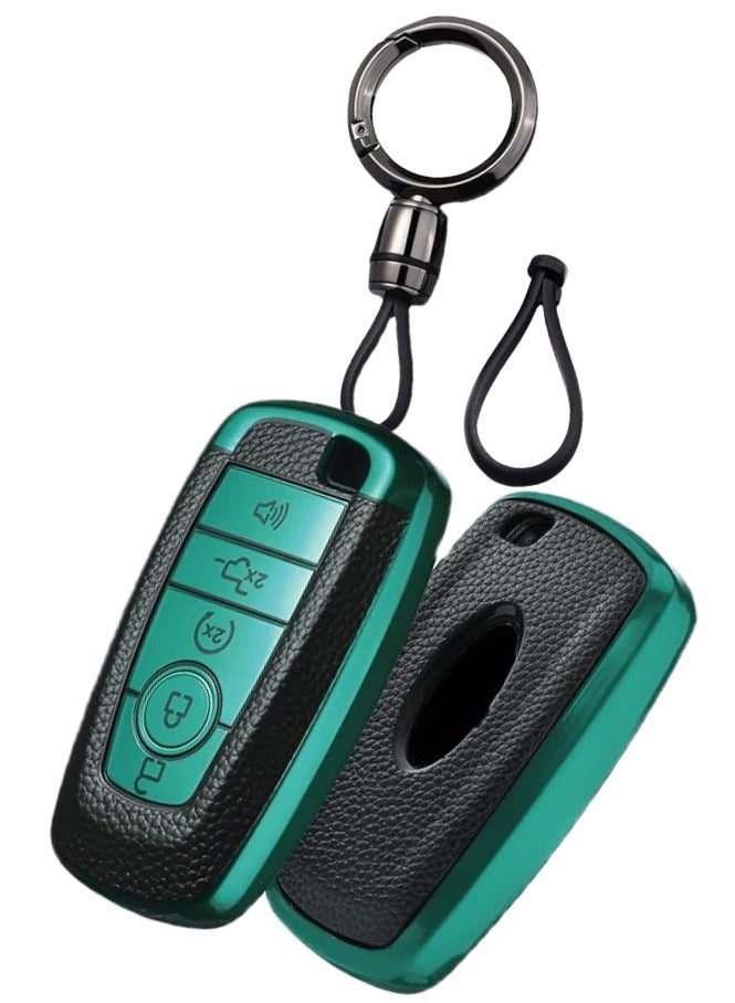 OUYoo for Ford Key Fob Cover Soft TPU with Keychain Key Case Holder Full Protection for Ford Explorer  Fusion Escape Edge Expedition F150 F250 F350 F450 F550 Maverick Mustang ( Green) - Image 1