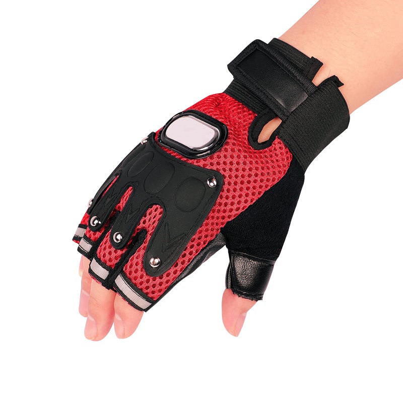 PURFUN Men Women Breathable Mesh Cycling Gloves Non-Slip Leather Riding Driving Motorcycle Half Finger Gloves Roller Skating Sports Exercise Fitness Fingerless Gloves - Image 2