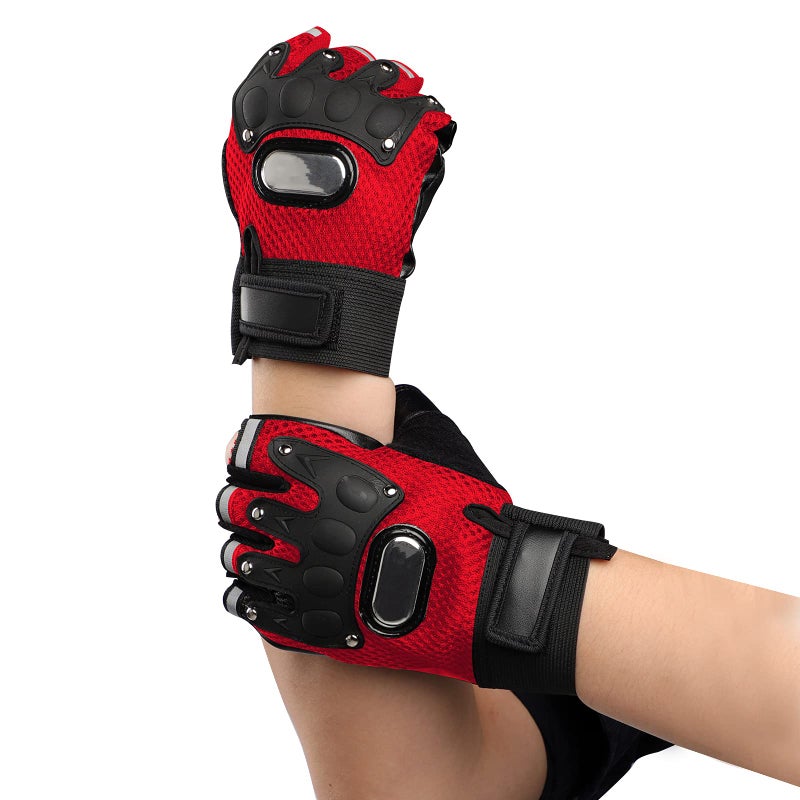 PURFUN Men Women Breathable Mesh Cycling Gloves Non-Slip Leather Riding Driving Motorcycle Half Finger Gloves Roller Skating Sports Exercise Fitness Fingerless Gloves - Image 1