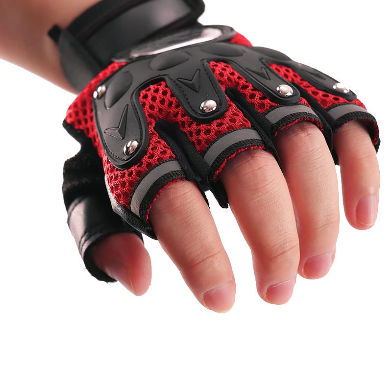 PURFUN Men Women Breathable Mesh Cycling Gloves Non-Slip Leather Riding Driving Motorcycle Half Finger Gloves Roller Skating Sports Exercise Fitness Fingerless Gloves - Image 4