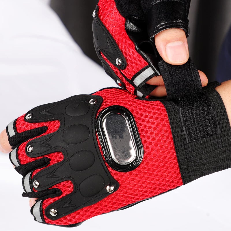 PURFUN Men Women Breathable Mesh Cycling Gloves Non-Slip Leather Riding Driving Motorcycle Half Finger Gloves Roller Skating Sports Exercise Fitness Fingerless Gloves - Image 3