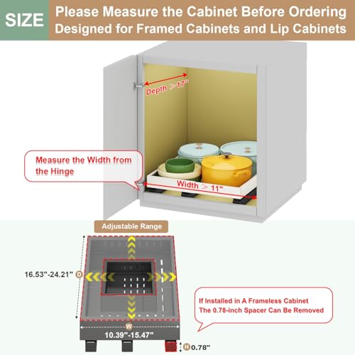 Fokyfok Pull out Cabinet OrganizerExpandable Width1116Depth1724 with 3 RailsRoll out DrawersNo Drill Adjustable Slide out Shelves for KitchenPantryfor Both Lip and LipFree CabinetsBlack1PC - Image 3