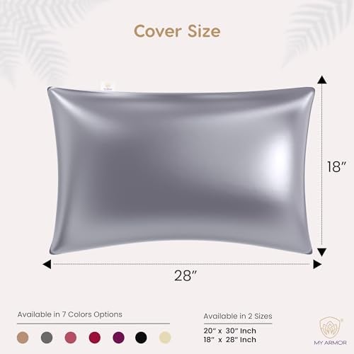 MY ARMOR Satin Pillow Covers for Hair | Anti-Frizz & Anti-Wrinkle Silk Pillow Cover for Hair & Skin | Gentle Cooling Fabric, 20x30 Inches | Zipper Closure | Pack of 2, Grey - Image 2